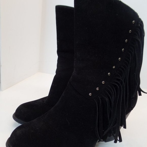 Unbranded Fringe Black Pleather Boots Studded Accents Sz 9 Model Kimbery-6 - Picture 4 of 12
